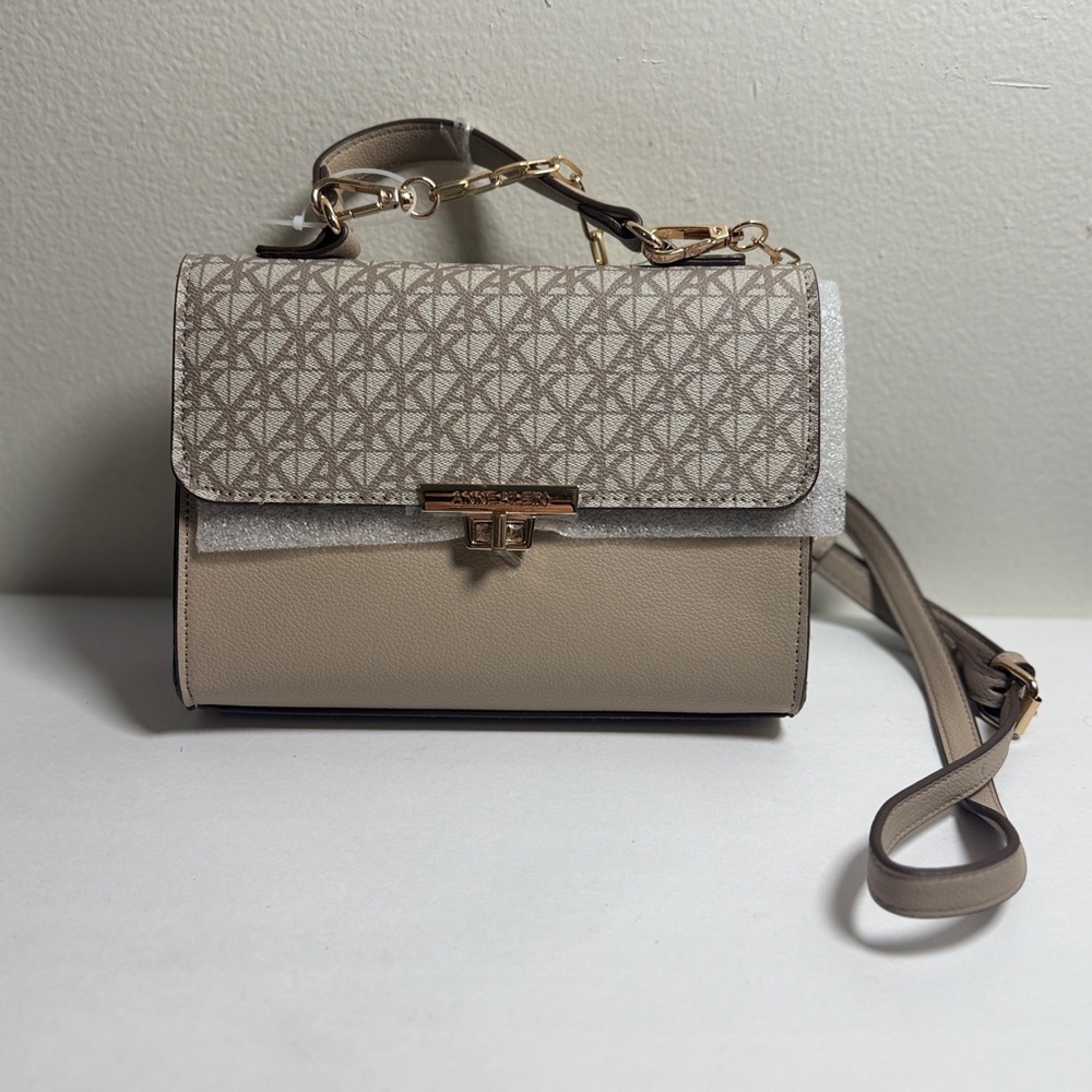 Anne Klein Women Taupe Printed Handbag Purse Brand New with Tags